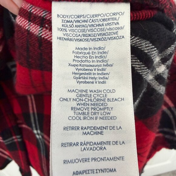 Chaps Viscose Red Plaid Long-Sleeve Button Down Flannel Shirt Small - Picture 3 of 4